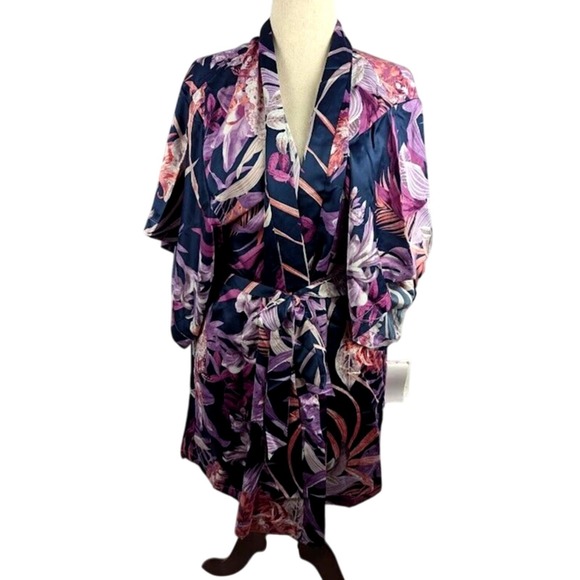 Linea Donatella Other - Linea Donatella Women's Mina Tropical Printed Satin Wrap Robe Size L/XL